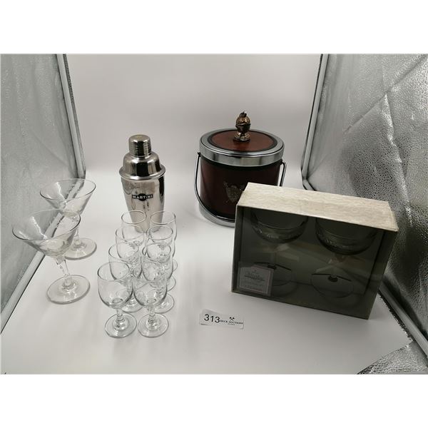 Assorted Barware - Includes Glasses, Martini Shaker, Ice Bucket, Toasting Glasses, and More!