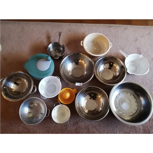 Assortment of Strainers, Mixing Bowls, and More!