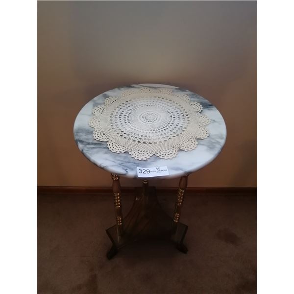 Marble-Top Wooden/Brass-Coloured Side Table