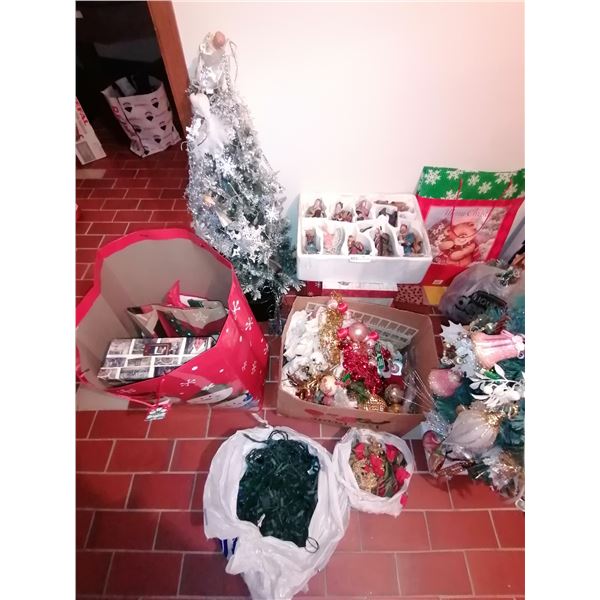 Large Assortment of Christmas Decorations - 2 x Mini Trees, Lights, Nativity Figurines, and More!