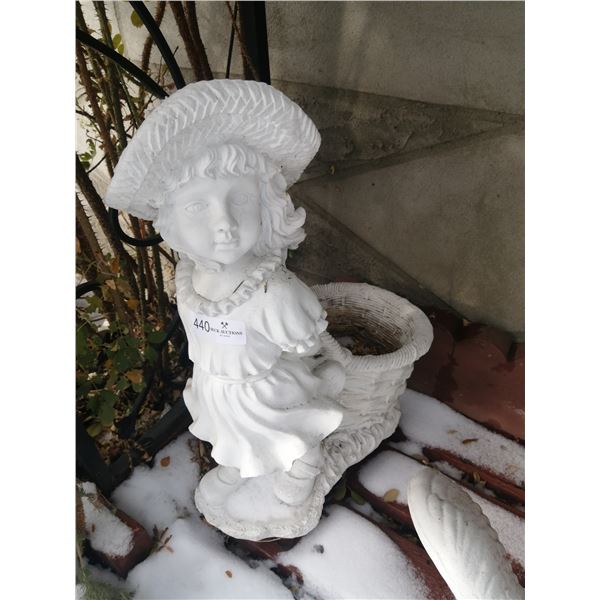 Plaster Statue Planter of Little Girl w/ Basket