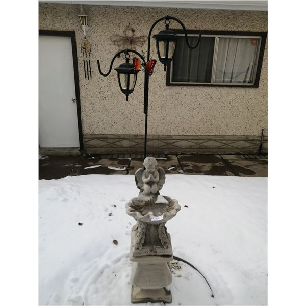 Stone Angel Baby Birdbath/Statue on Pedestal - Includes Garden Light