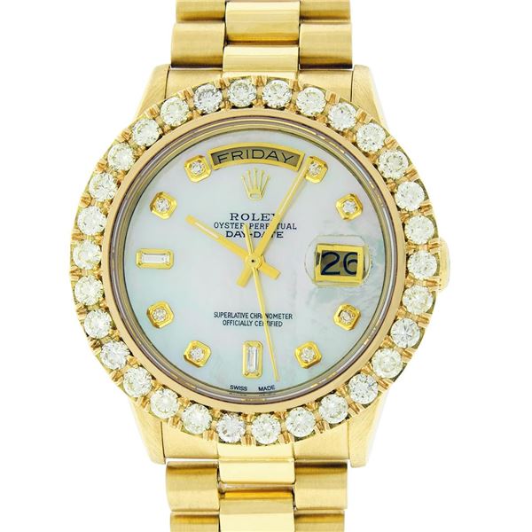 Rolex Mens 18K Yellow Gold 4.0 ctw Diamond Day Date President Wristwatch