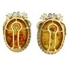 Image 5 : Vintage 18k White Gold Large Oval Amber Diamond Omega Earrings w/ Flower Etching