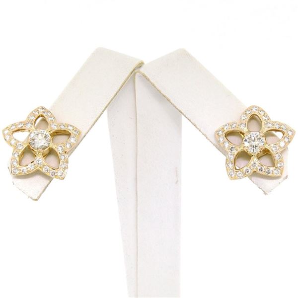 NEW 18K Yellow Gold 1.50 ctw Brilliant Diamond Open Star Cluster Stud Earrings
