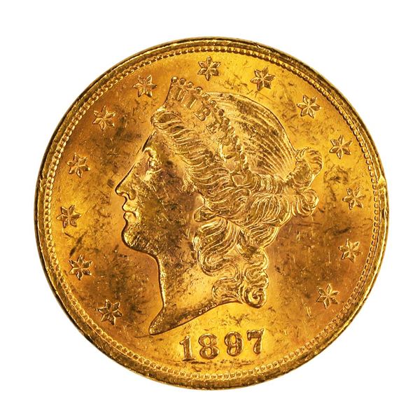 1897 $20 Liberty Head Double Eagle Gold Coin CU