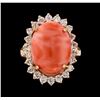 Image 2 : 9.47 ctw Coral and Diamond Ring - 14KT Rose Gold
