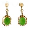 Image 1 : Vintage 14k Yellow Gold Oval Green Jade Non Pierced Earrings
