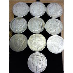 10 Assorted Silver Dollars (5 Morgans, 5 Peace)