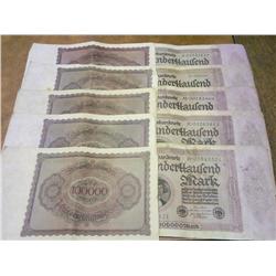 10-1923 German 100,000 Mark Infation Notes