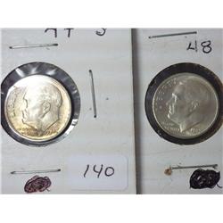 1947-S And 1948-S Roosevelt Dimes (UNC)