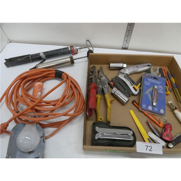 trouble light, brush spinner, snips, knives, etc