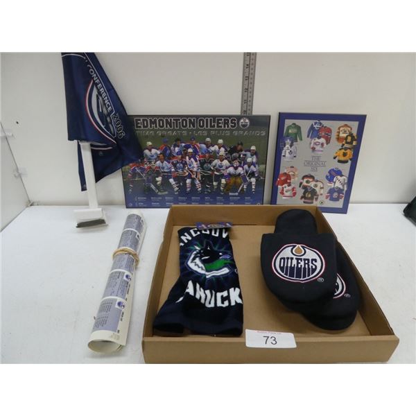 hockey flag, shirt, slippers, posters