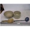 Image 1 : Small crock stoneware bowl, wooden spoon, dipper