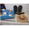 Image 1 : Cowboy boots, hat, cushion