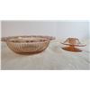 Image 4 : Vintage Pink Depression Glass - Bowl + Candle Holder (cracked)