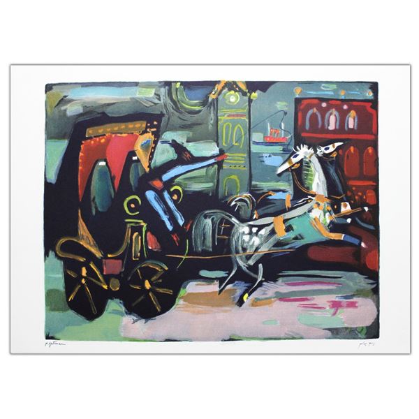 Nachum Gutman- Original Lithograph "Carriage By The Clock"