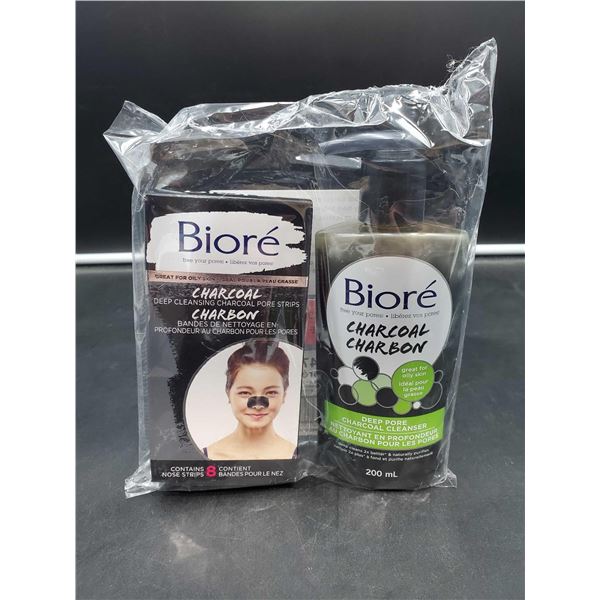 Biore Charcoal Pore Strips (8/pk) and Deep Pore Cleanser (200ml)