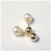 Image 1 : 10K Yellow Gold Fresh Water Pearl Reversible 2In1 Earrings (~Size )(Ring is resizable for $40) (~len