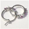 Image 2 : Silver Created Pink Sapphire Hoop Earrings (~Size )(Ring is resizable for $40) (~length inches), Sug