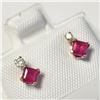 Image 2 : 10K Yellow Gold Ruby(0.44ct) Diamond(0.06ct) Earrings (~Size )(Ring is resizable for $40) (~length i