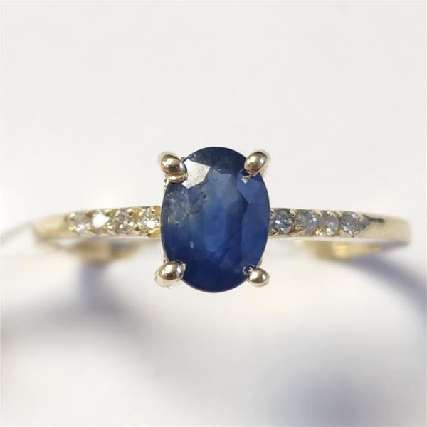 10K Yellow Gold Blue Sapphire(1ct) Diamond(0.05ct) Ring (~Size 7)(Ring is resizable for $40) (~lengt