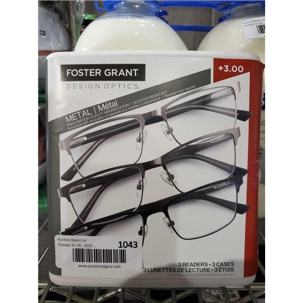 Foster Grant +300 Metal Framed Reading Glasses, Set of 3