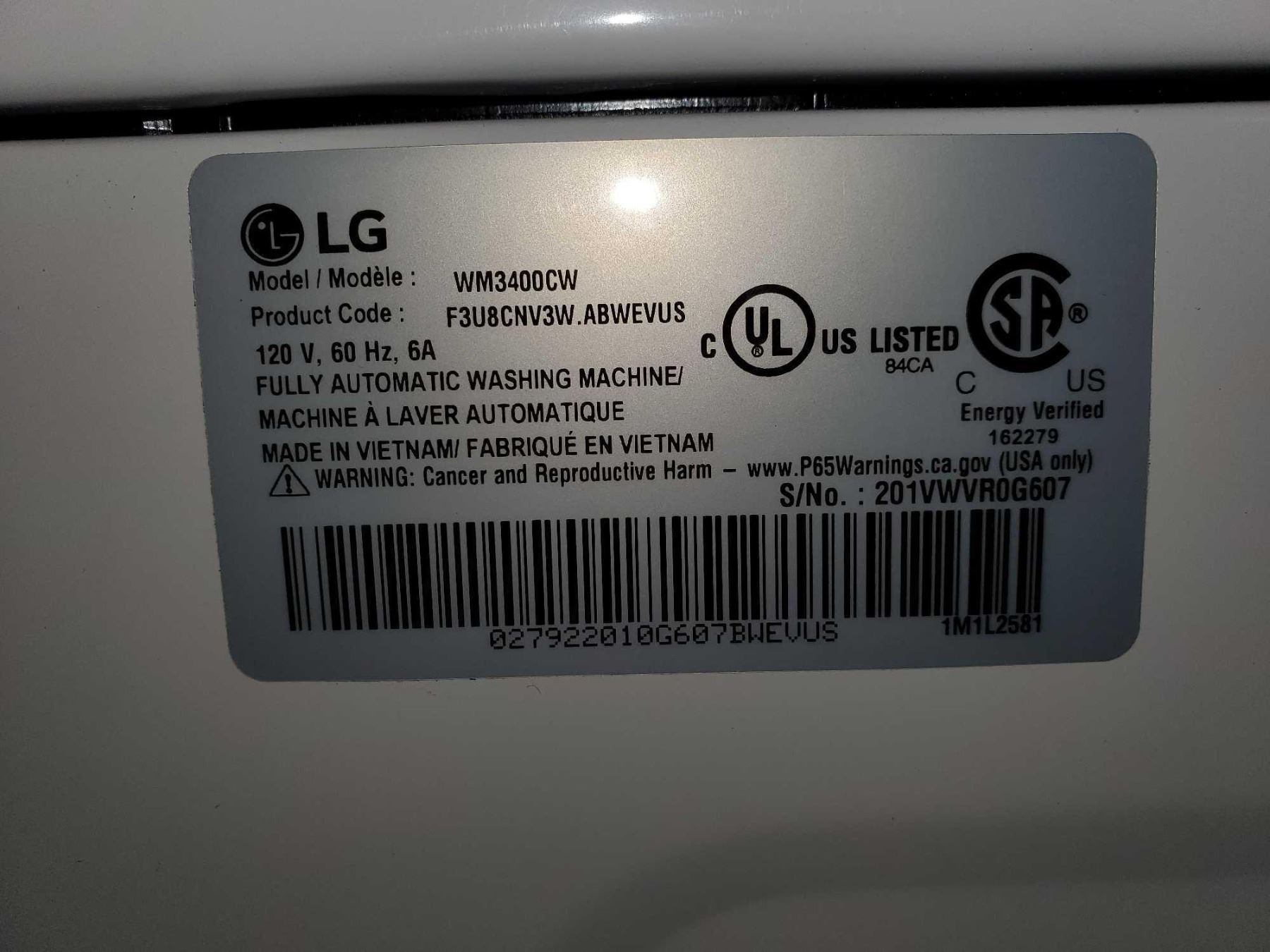 LG WM3400CW True Balance Front Load Automatic Washing Machine LG WM3400CW True Balance Front Load Automatic Washing Machine