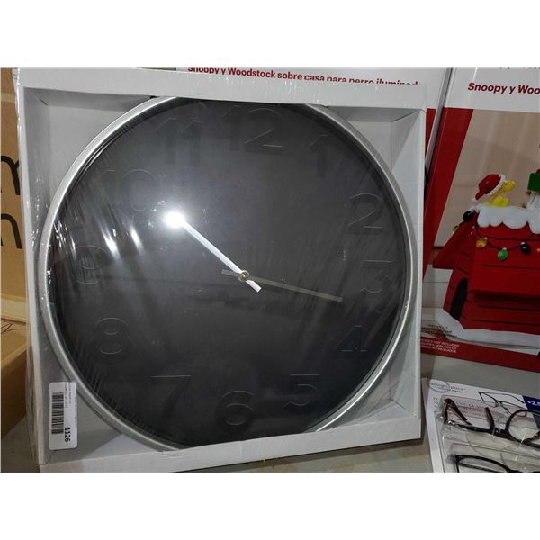 Large Analog Wall Clock - Black with Chrome Frame