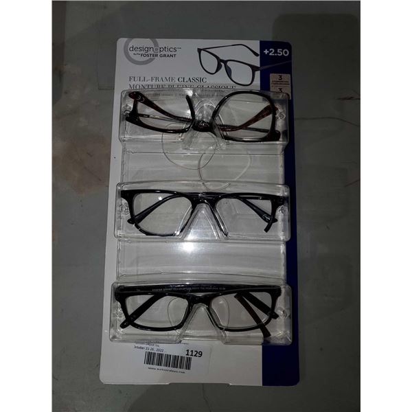 Foster grant +2.50Full Frame Classic Reading Glasses - Set of 3 OPEN BOX - SOLD AS IS