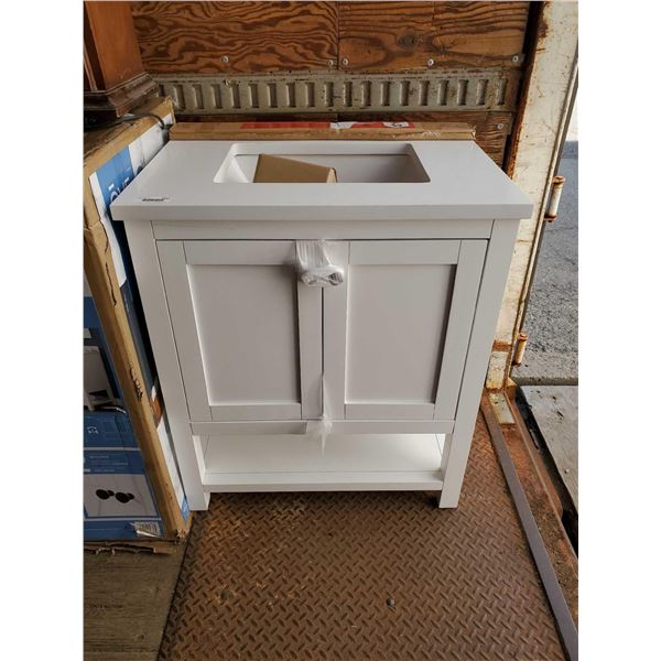 White Bathroom Vanity with Single Sink Top - OUT OF BOX - SOLD AS IS CRACKED TOP