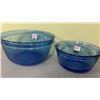 Image 5 : 3 Bowls, 2 blue 8 1/2" + 1 pressed glass 6 1/2