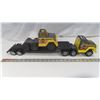 Image 1 : 2- Vintage Silver & & yellow  Tonka Semi's & black flatbed trailer
