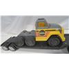 Image 4 : 2- Vintage Silver & & yellow  Tonka Semi's & black flatbed trailer