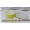 Image 1 : Small yellow PYREX bowl #401, Canadian National Railway plate.