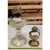 Image 2 : Set of 2, Assorted sized coal oil lamps - Glass & Brass - no chimneys