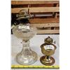 Image 2 : Set of 2, Assorted sized coal oil lamps - Glass & Brass - no chimneys