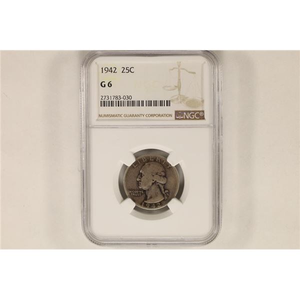 1942 WASHINGTON SILVER QUARTER NGC G6