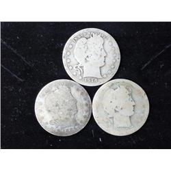 3 Assorted Barber Quarters