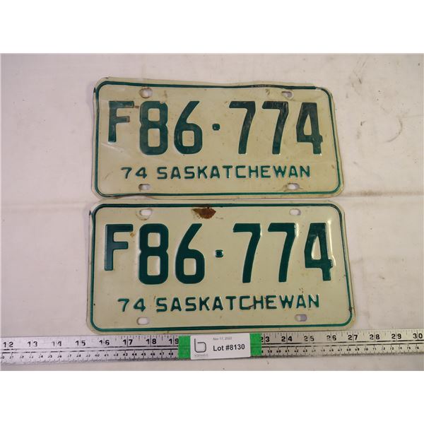 Set of 1974 Saskatchewan Farm Plates