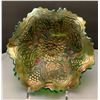 Image 1 : Fenton Green “Lotus & Grape” Ball-Footed Ruffled Nappy - Rare