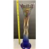Image 2 : Radium Cobalt Blue Rare 16” Tall Candy Ribbon Topped Carnival Glass Vase!