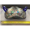 Image 3 : Northwood Cobalt Blue “Birds & Cherries” 7 1/4” Two-Handled Carnival Glass Nappy - Rare Pattern!