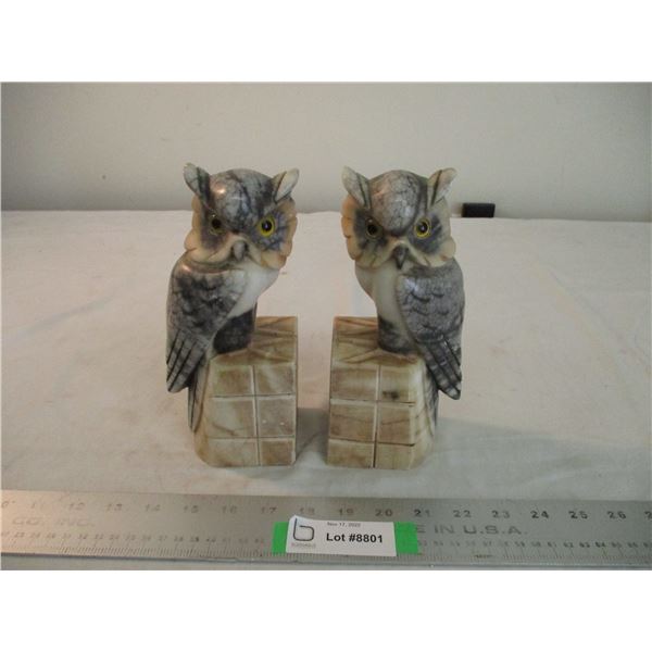 (2) Marble owl bookends