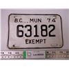 Image 1 : 1974 British Columbia Municipal Plate