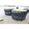 Image 3 : Set of 4 525R1257 tires and 10 bolt rims, 9 bolt outer, 13 3/8 bolt circle, 11 1/8 pilot
