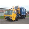 Image 2 : Mack LEU600 tandem axle, garbage truck, side load, very low use, 4,100 kms, yellow, 2015, dual camer