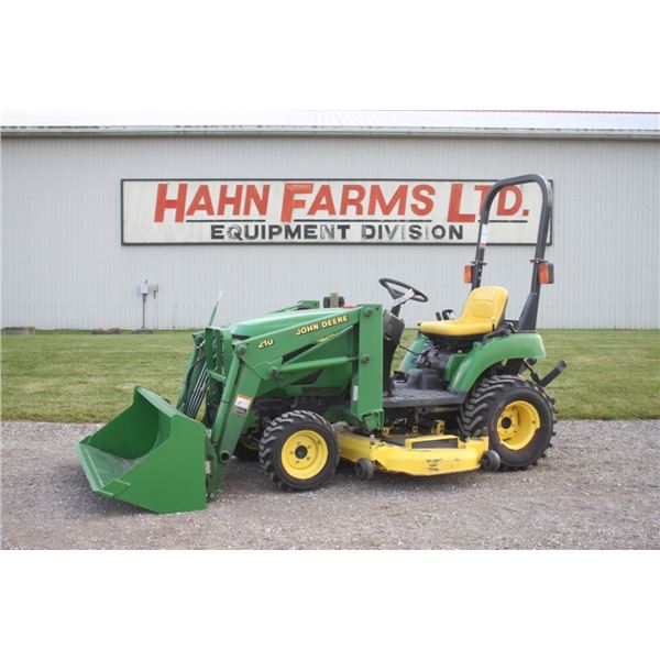 JD 2210 4wd compact tractor, hydro,  210 loader, 62C midmount mower, 1397 hours