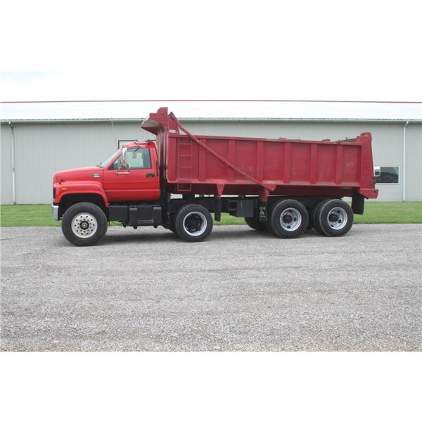 GMC C8500 tri axle dump truck, 18' box, air lock tail gate, cat powered, fuller 10 speed transmissio