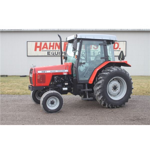 MF 481 2wd tractor, cab, air, 18.4 - 30, 2 remotes, 2626 hours, one owner